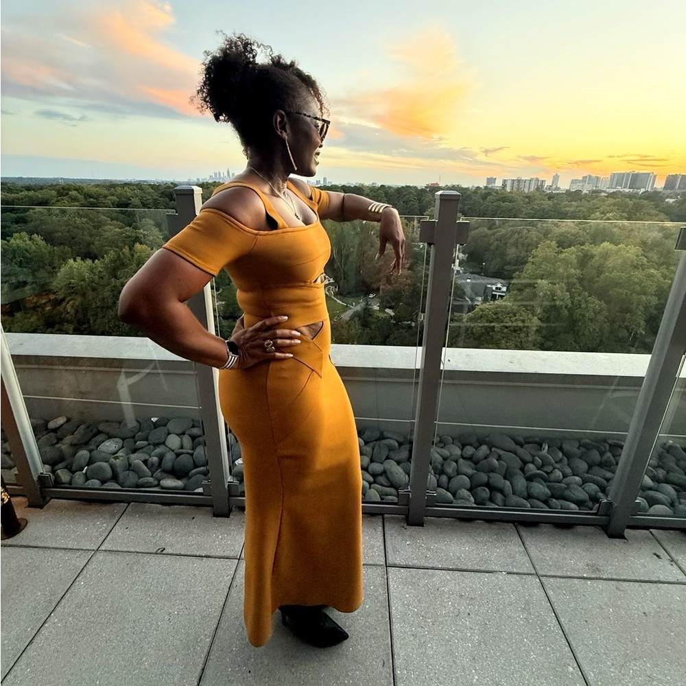 NWT Golden Knitted Body Con Dress with Cutouts @The King Kouture Med